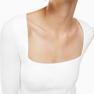 Aritzia Original Contour White Square-Neck Long-Sleeve Top